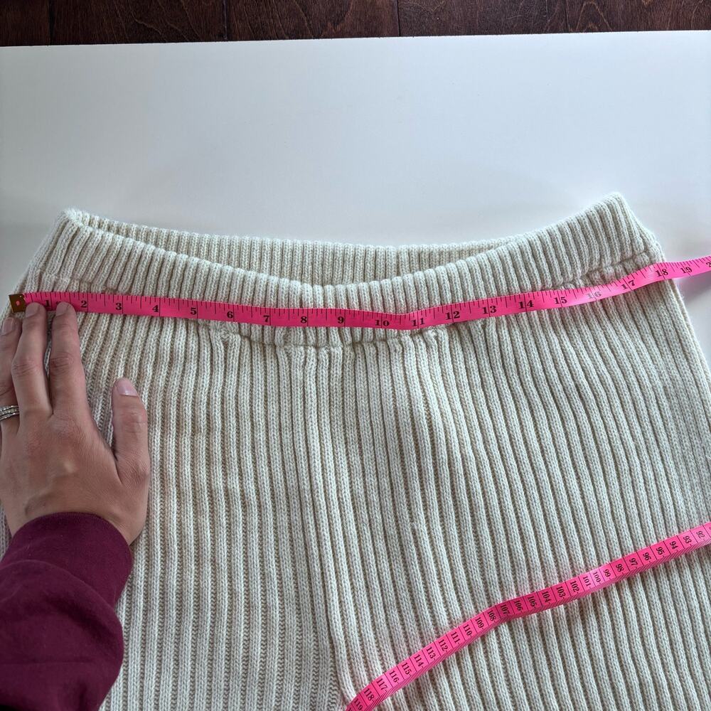 Nasty Gal Women's Large Knit Ribbed Lounge Pants Cream Wide Leg High Waisted - Picture 6 of 11